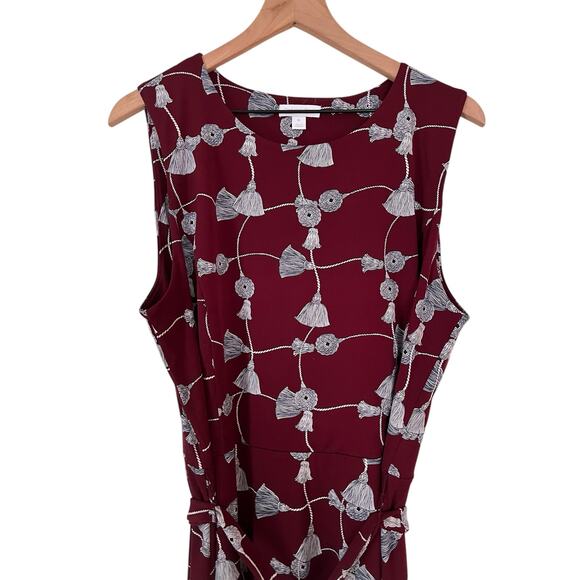 Charter Club Womens Red White Tassel Print Tie Waist Dress Size XL - Picture 2 of 7